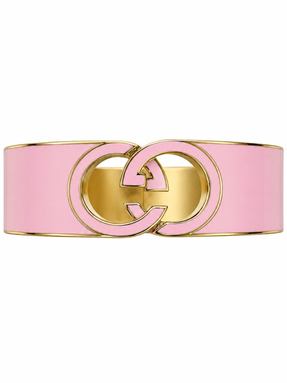 Gucci Pink Enamel Double G Cuff Bracelet with Gold Hardware